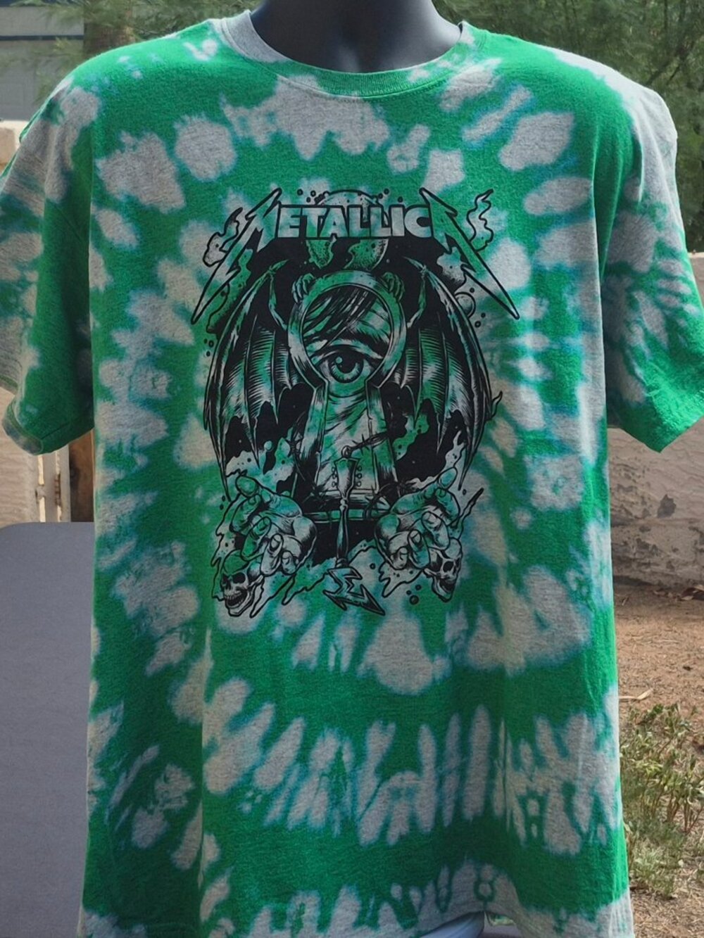 Heavy Metal Graphic Tie-Dye T-Shirt Green / Grey / XL